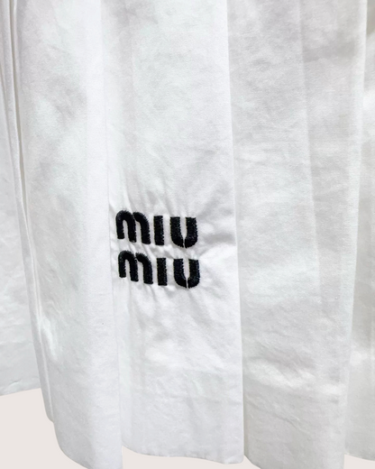 Miu Miu Embroidered Logo Pleated Mini Skirt White FR 36