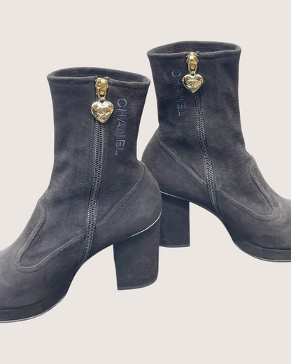 Chanel 23B Suede Ankle Boots Black ["EU 35.5"]