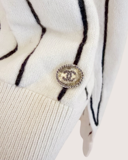 Chanel 23P Cashmere Striped Logo Sweater White, Black FR 38