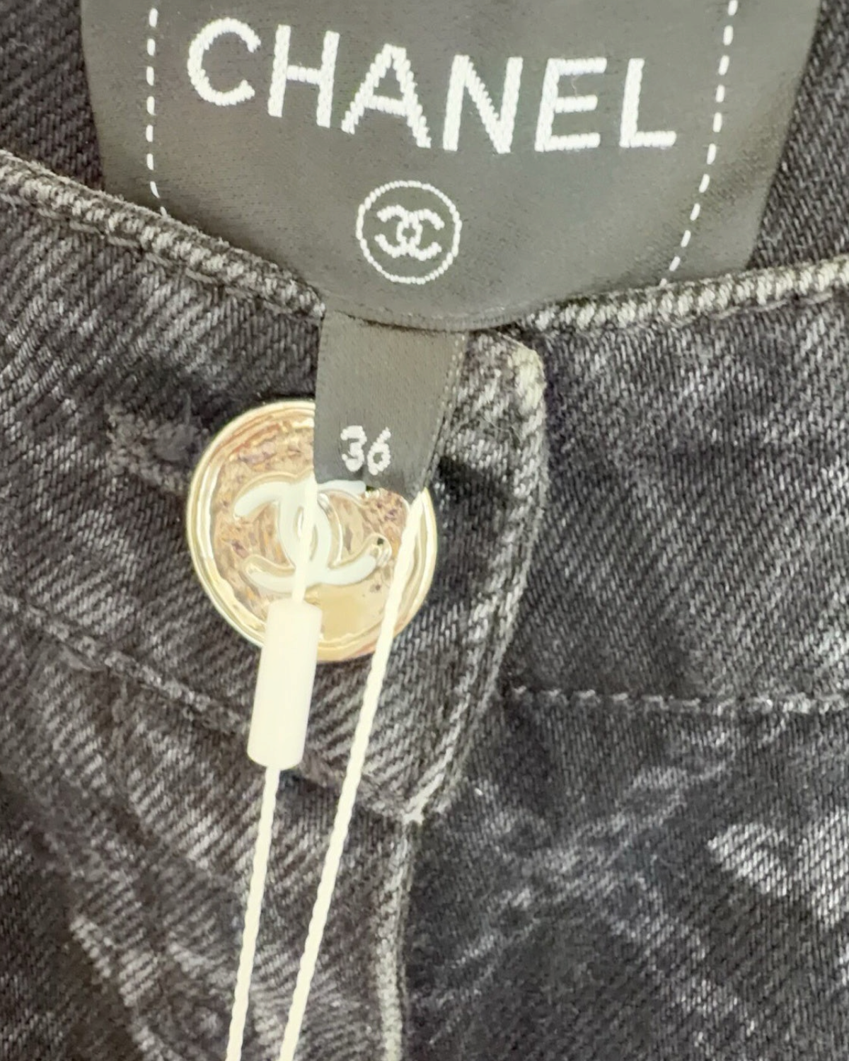 Chanel 23A Camellia Logo Flare Denim Jeans Black, Grey FR 36