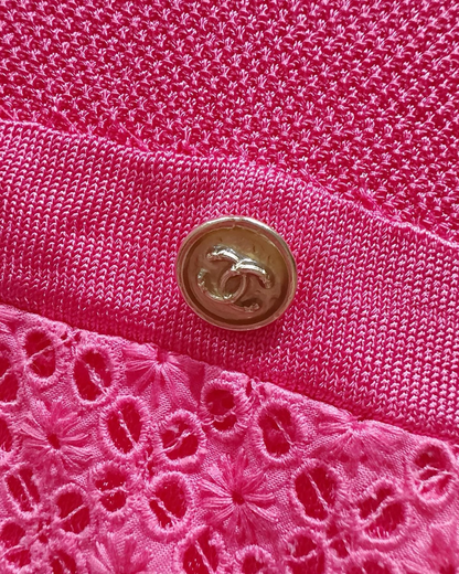 Chanel 21P Eyelet-Pocket Mid-Length Dress Pink FR 34