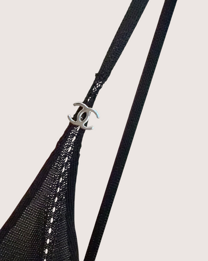 Chanel 26P CC-Strap Mesh Mid-Length Dress Black FR 36