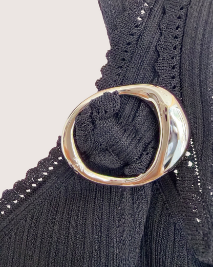 Chanel 26C Tiered Halter Mid-Length Dress Black FR 34