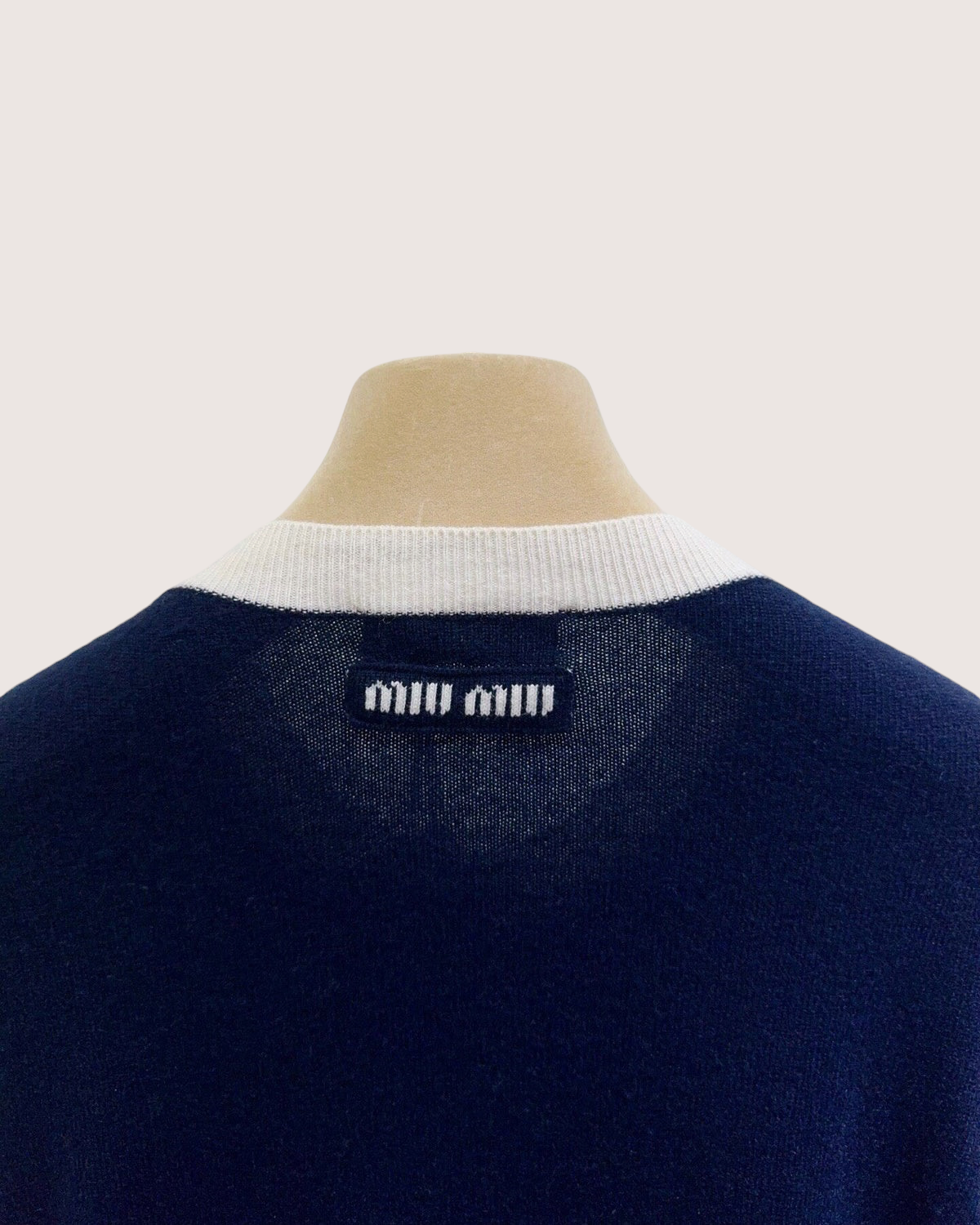 Miu Miu Wool Two-Tone Cardigan Navy, White FR 40