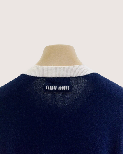Miu Miu Wool Two-Tone Cardigan Navy, White FR 40