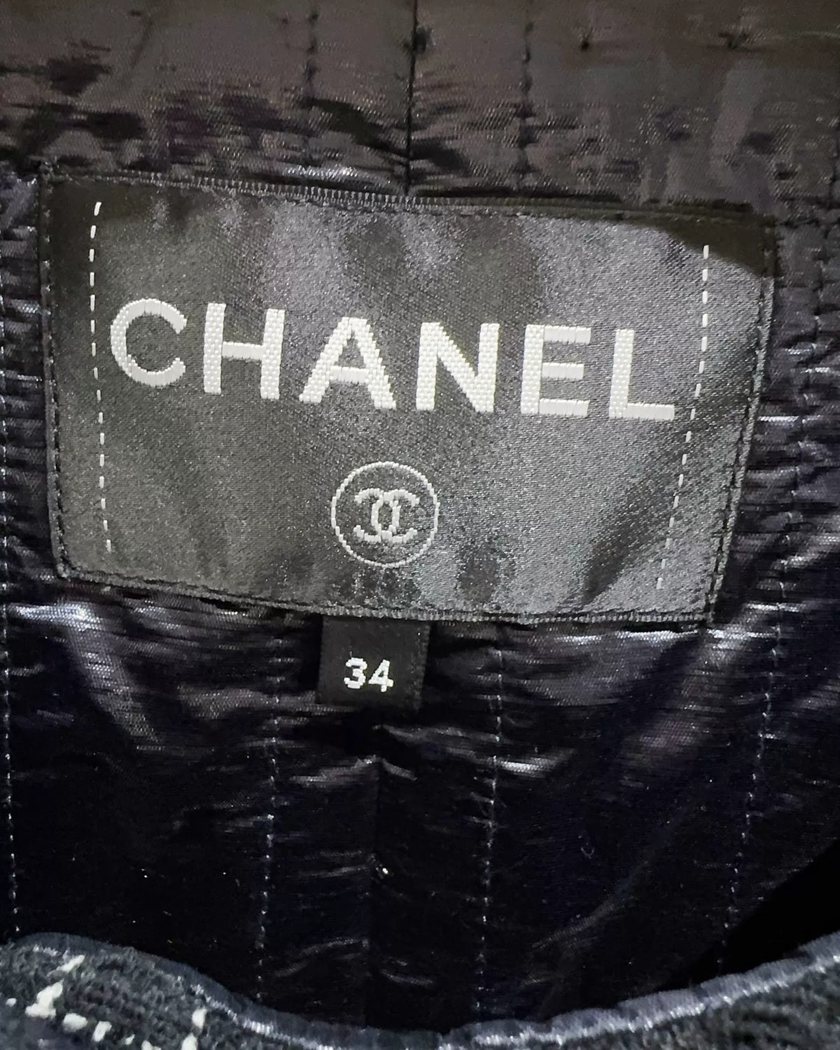 Chanel Tweed Jacket Black, White FR 34