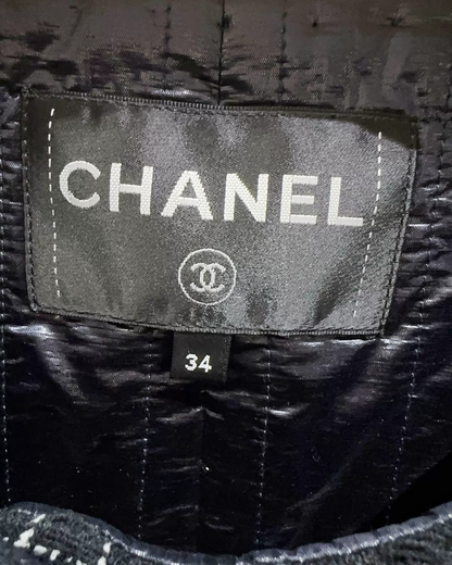 Chanel Tweed Jacket Black, White FR 34
