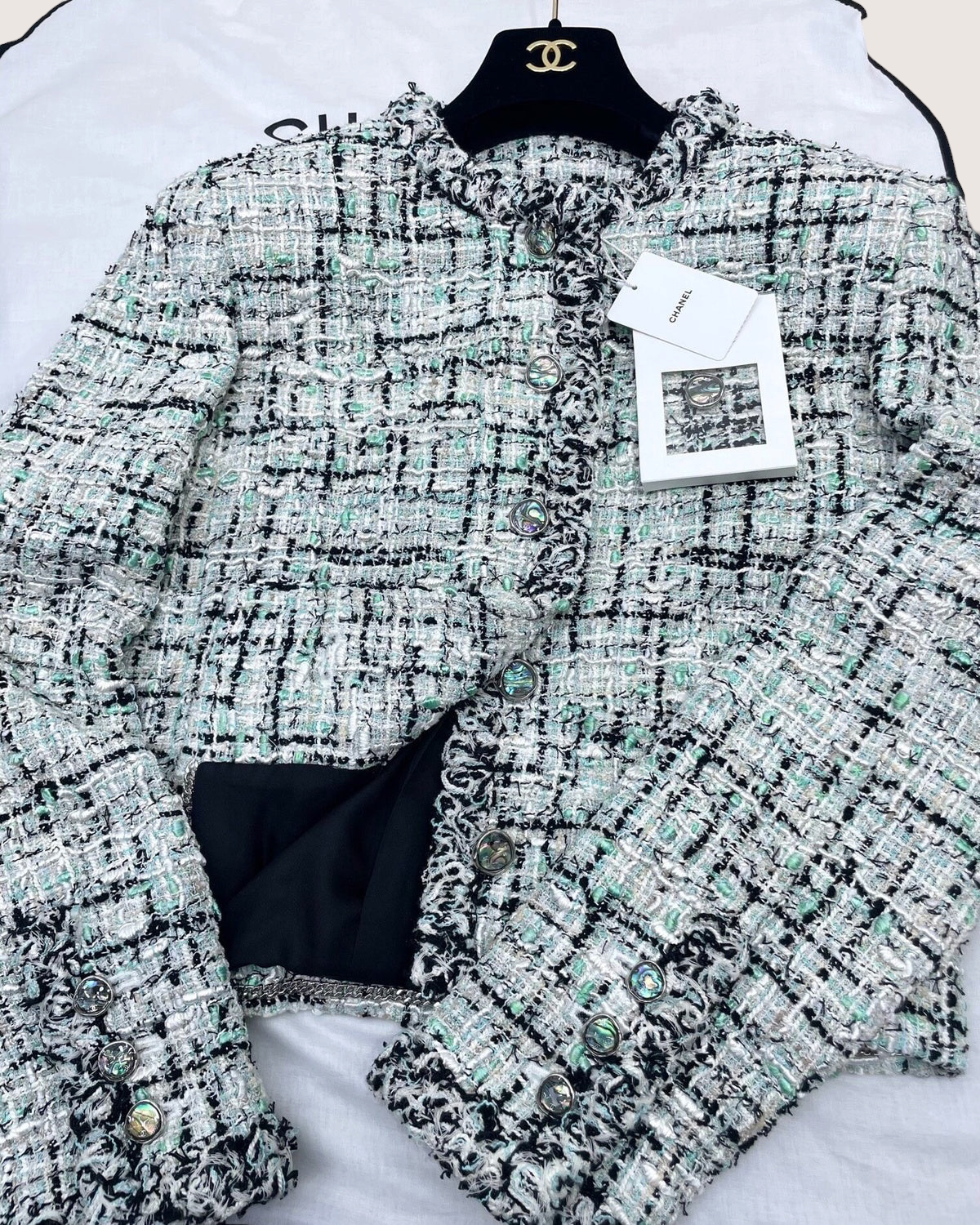 Chanel 26S Tweed Jacket White, Black, Multicolor FR 38