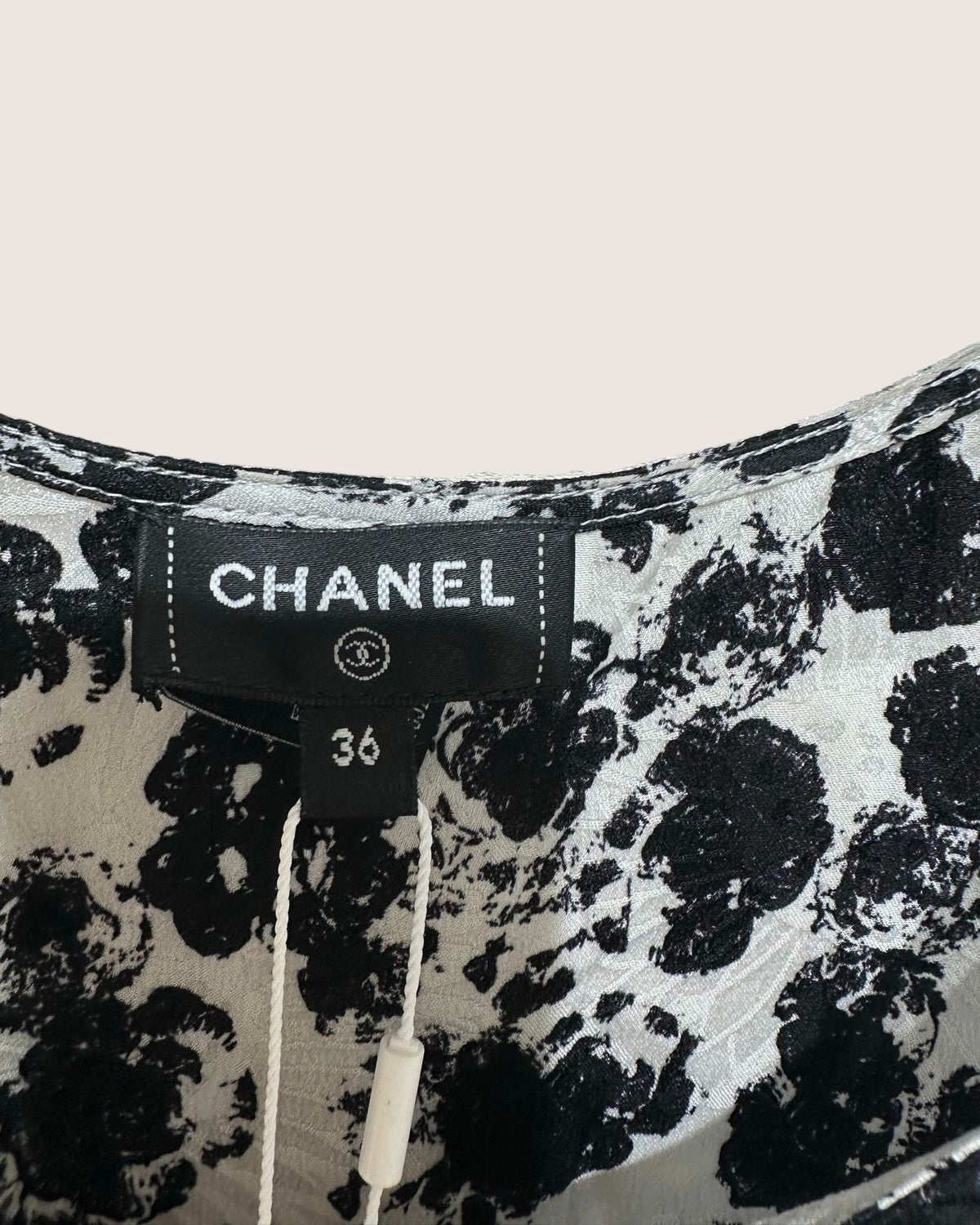 Chanel 26P Floral Ruffle-Hem Mini Dress Black, White FR 36