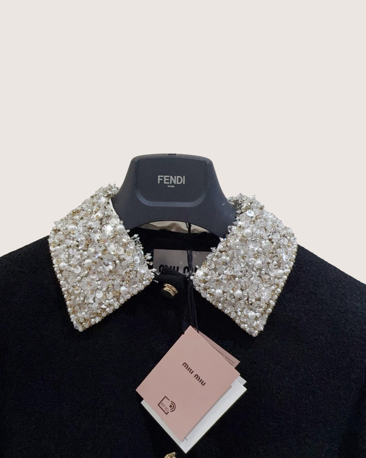 Miu Miu Cropped Crystal-Collar Tweed Jacket Black, Silver FR 36