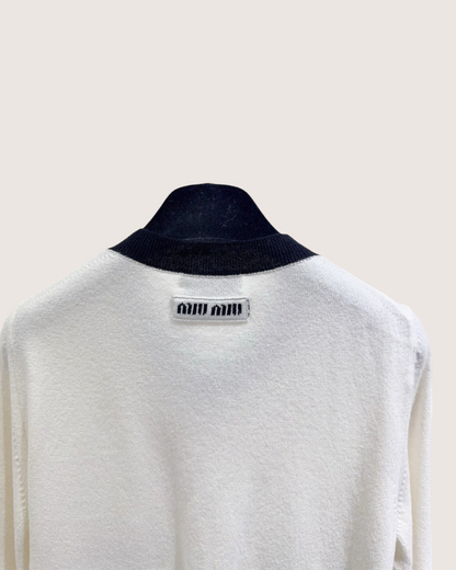 Miu Miu Cashmere Colorblock Cardigan White, Black FR 38