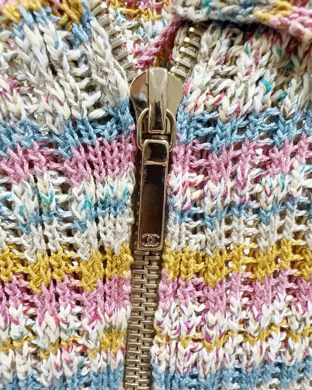 Chanel 17C Striped Zip-Up Cardigan Pink, Blue, Multicolor FR 34
