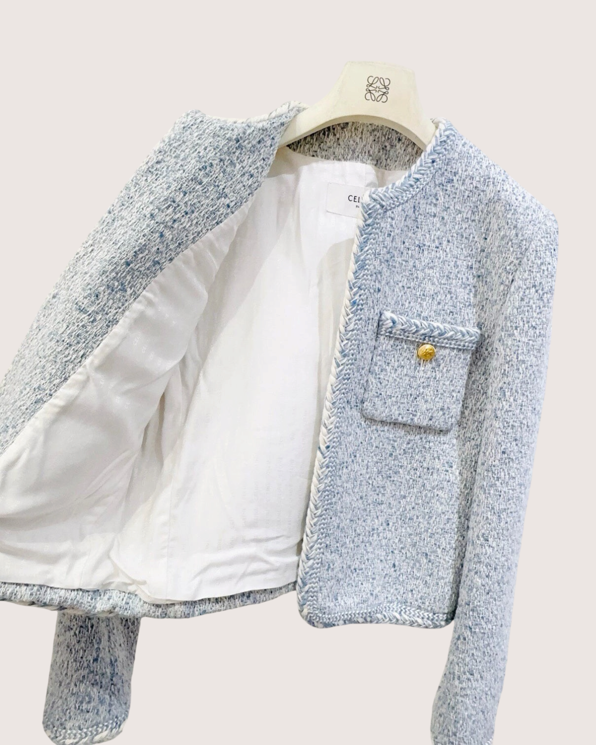 Celine Tweed Jacket Blue, White FR 38