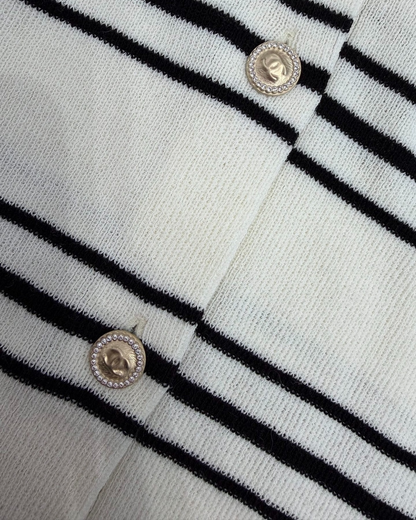 Chanel 26C Striped Knit Polo Cardigan Beige/Ecru, Black, Red FR 34