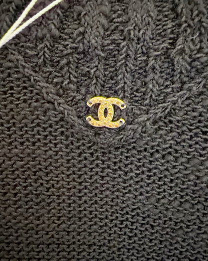 Chanel 25A Wool Embroidered Mini Dress Black, Gold FR 36