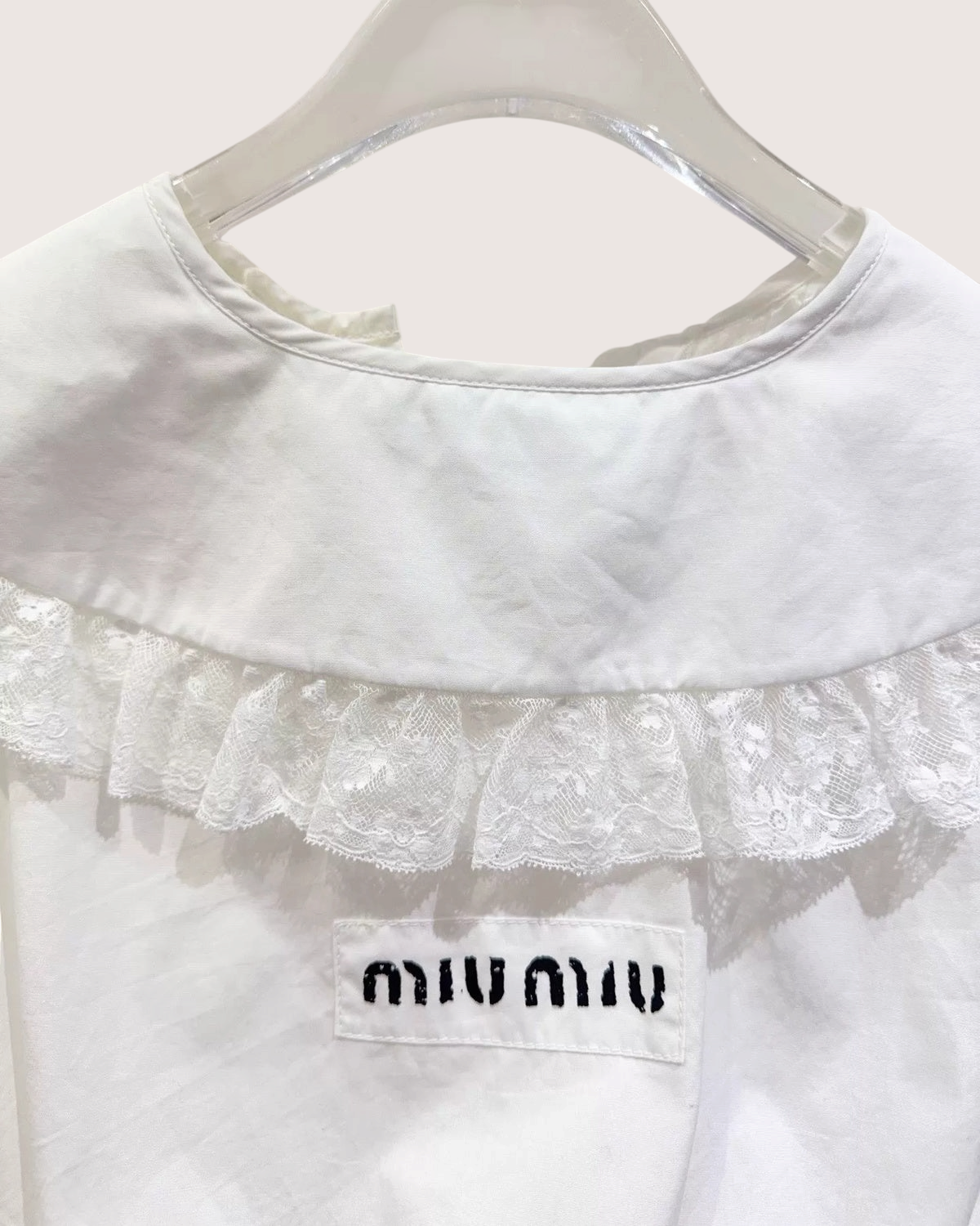 Miu Miu Lace-Collar Puff-Sleeve Shirt White FR 38
