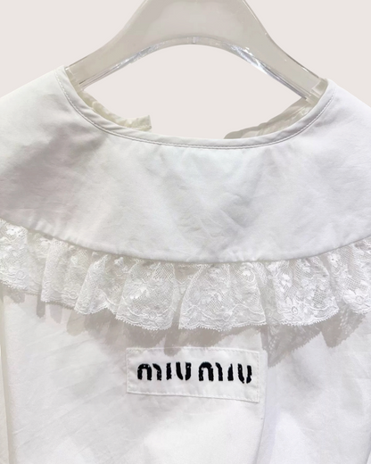 Miu Miu Lace-Collar Puff-Sleeve Shirt White FR 38