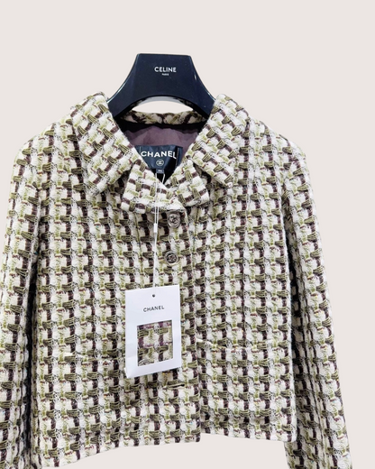 Chanel 23A Tweed Jacket Beige/Ecru, Green, Brown, Multicolor FR 34