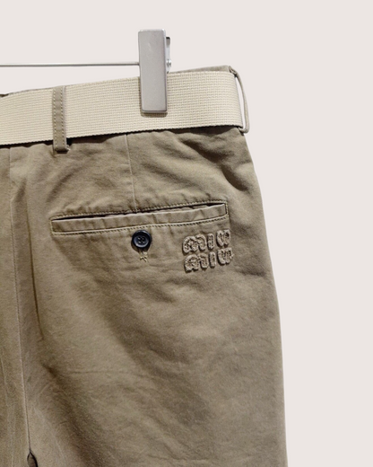 Miu Miu Belted Pleated Shorts Beige/Ecru FR 32