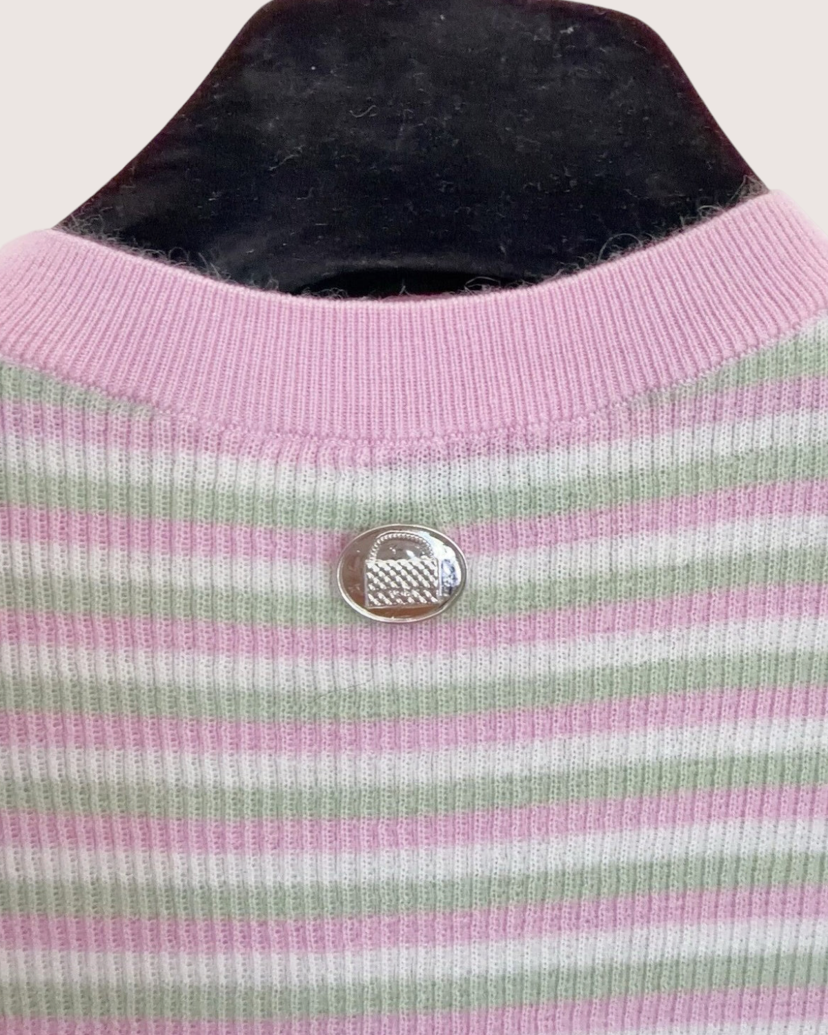 Chanel 25B Striped Short-Sleeve Sweater Pink, Green, White FR 34