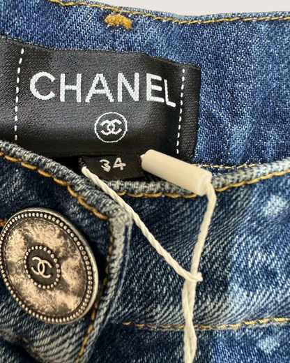 Chanel 23P CC Logo Wide-Leg Jeans Blue FR 34
