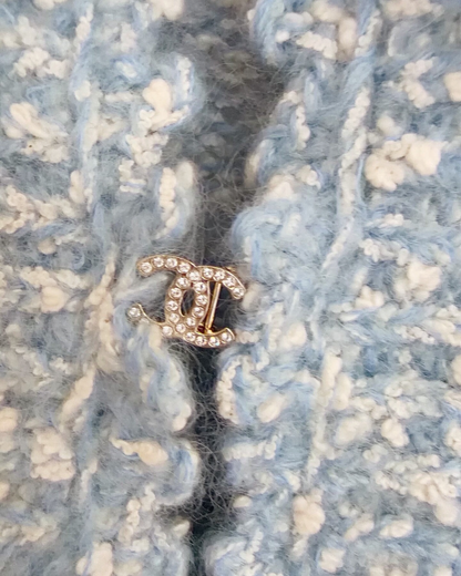 Chanel 25B Lace-Trim Cardigan Blue, White FR 34