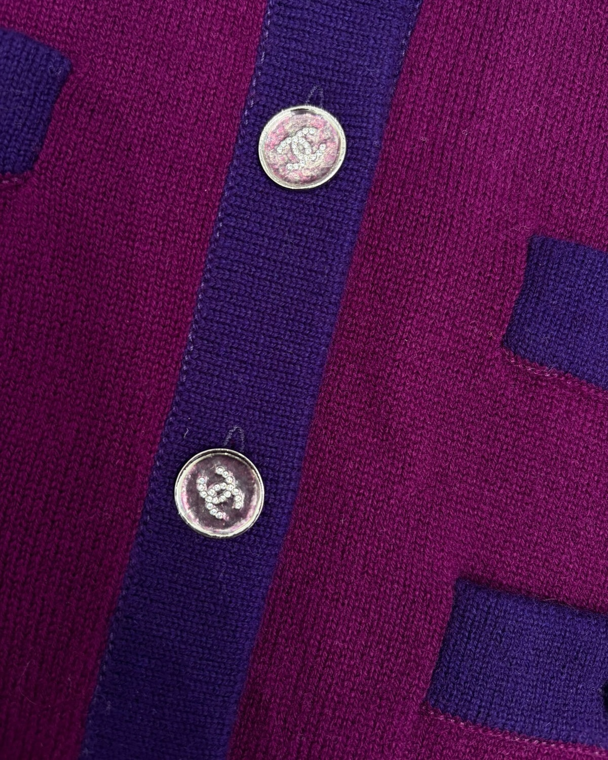 Chanel 23A Cashmere Cropped Cardigan Burgundy, Navy FR 38