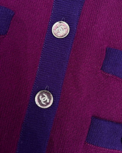 Chanel 23A Cashmere Cropped Cardigan Burgundy, Navy FR 38