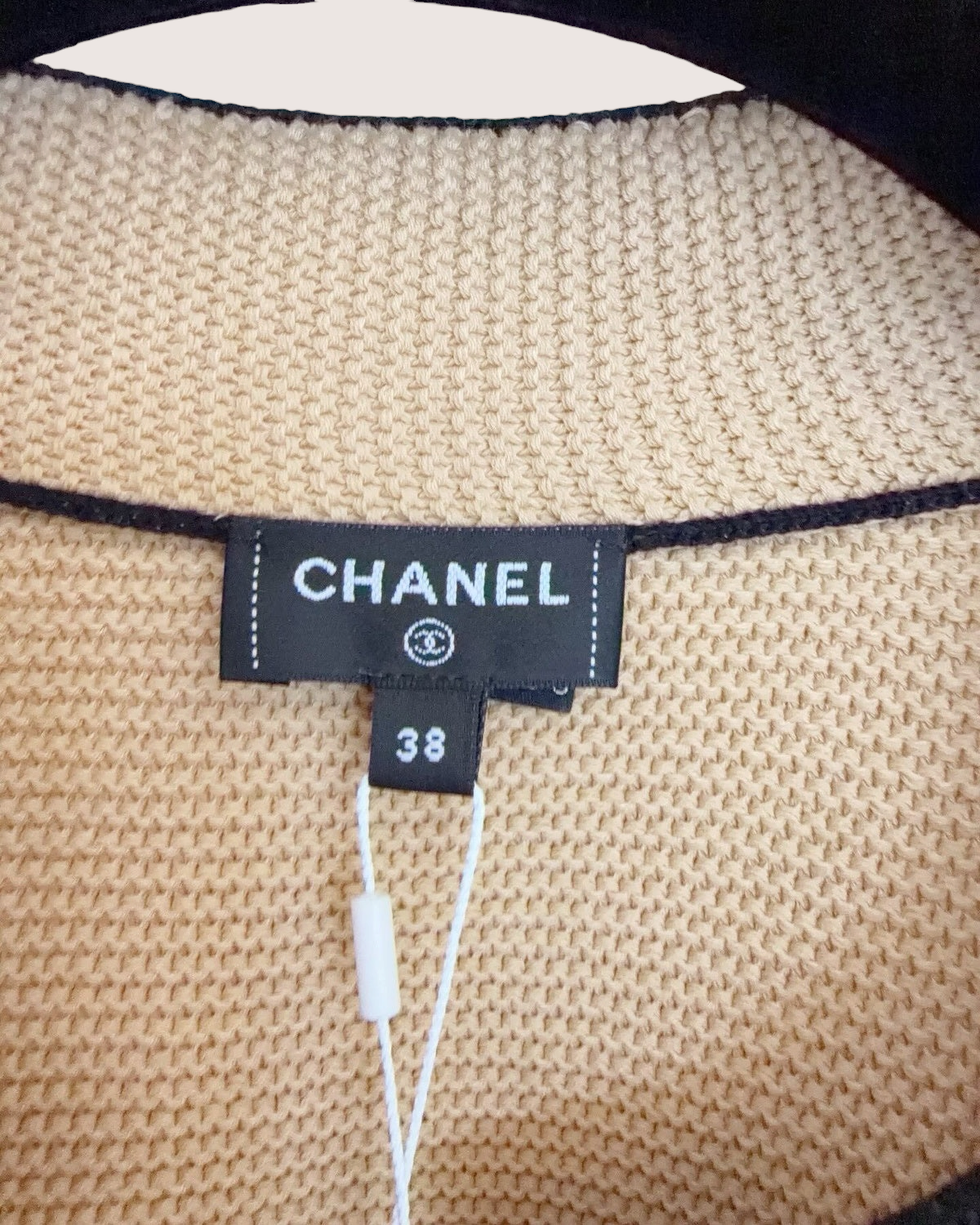 Chanel 26S Contrast-Trim CC Cardigan Beige/Ecru, Black FR 38