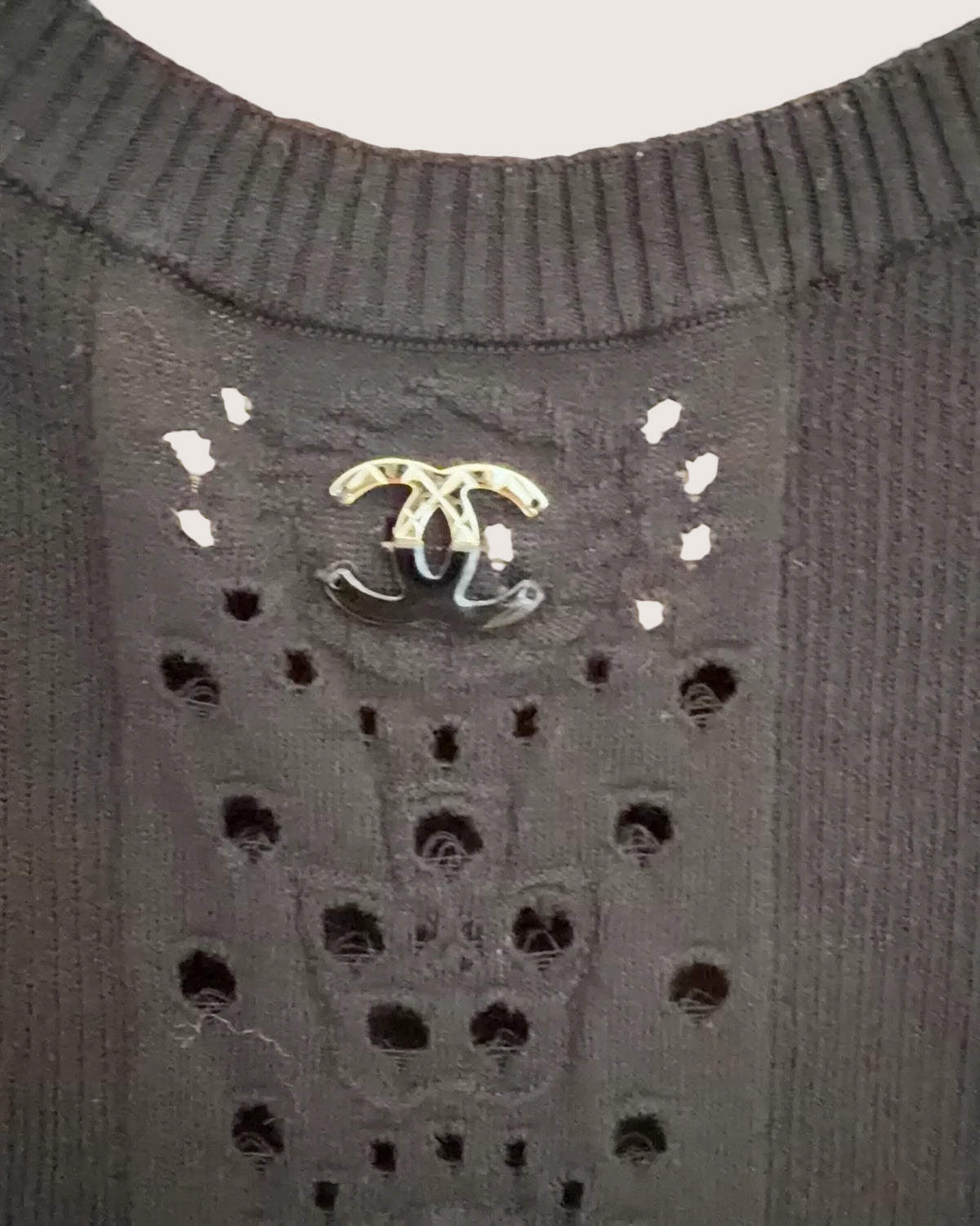 Chanel Short-Sleeve Openwork Logo Dress Black FR 40