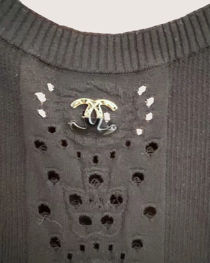 Chanel Short-Sleeve Openwork Logo Dress Black FR 40