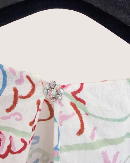 Chanel 25C Fish-Print Short-Sleeve Top White, Red, Blue, Multicolor FR 38