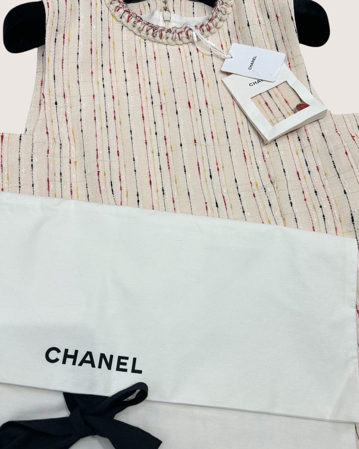Chanel 26B Tweed Braided-Trim Mini Dress Beige/Ecru, Multicolor FR 36