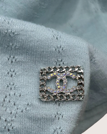 Chanel 21K Cashmere CC Openwork Tie-Front Vest Blue FR 38