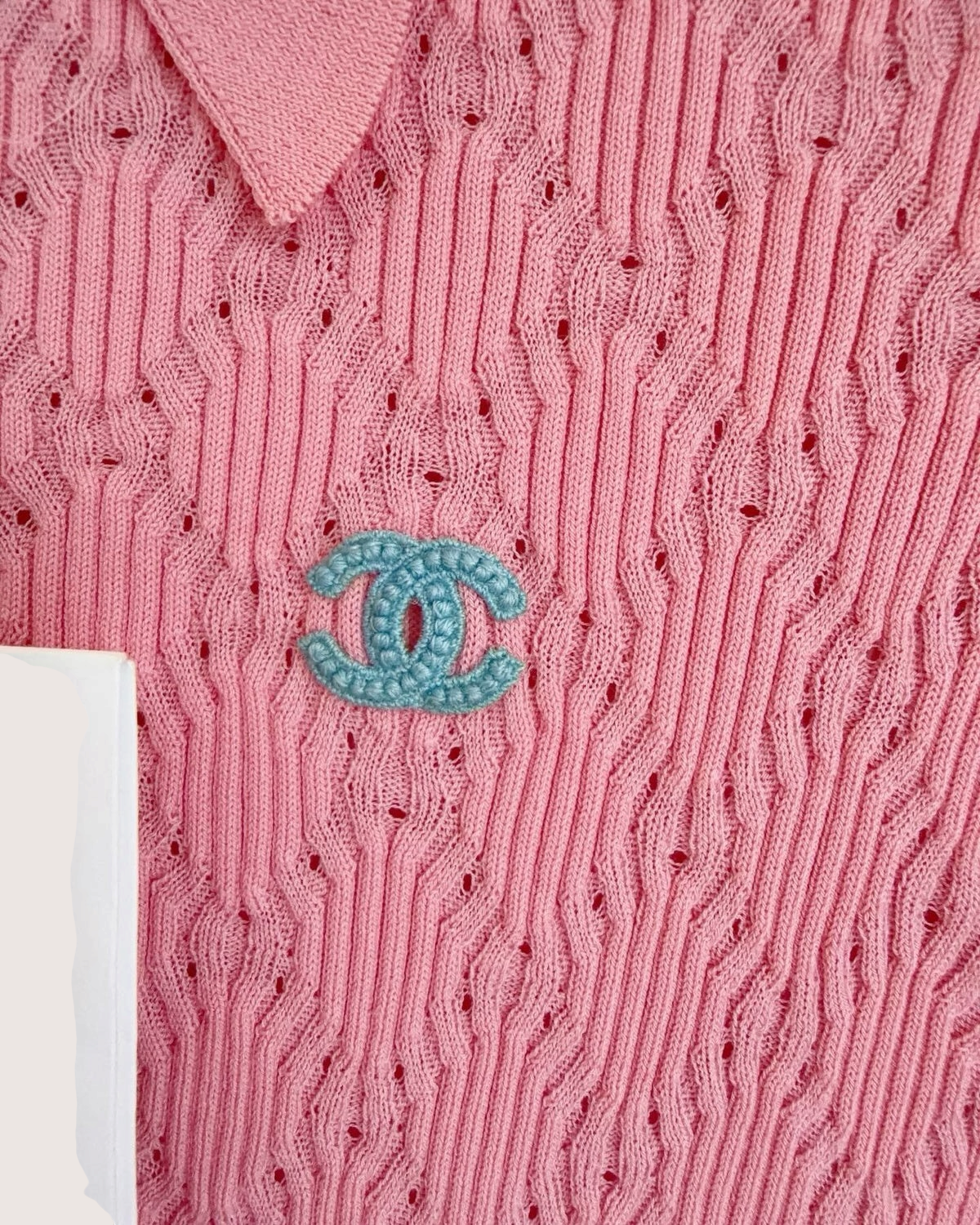 Chanel 20P Wool CC Polo Top Pink FR 34