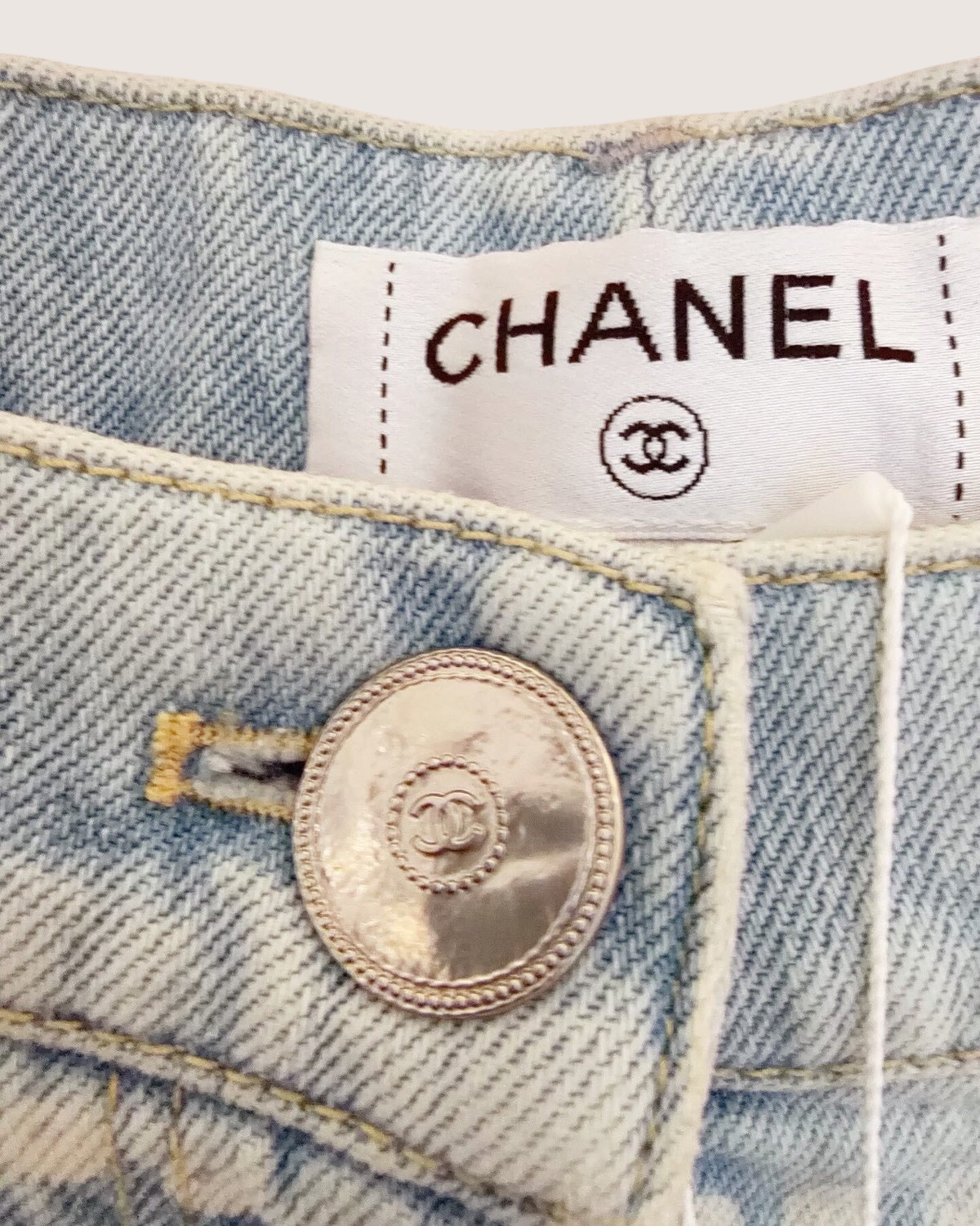 Chanel 25P Straight Denim Jeans Blue, White FR 36