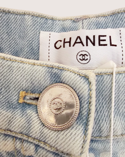 Chanel 25P Straight Denim Jeans Blue, White FR 36