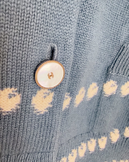 Chanel 25P Cashmere Pearl-Motif Cardigan Blue, Beige/Ecru FR 36