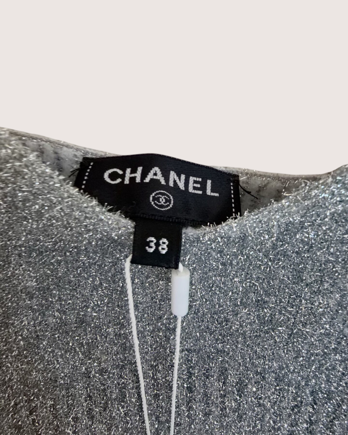 Chanel 22A Metallic Strappy Top Silver, Grey FR 38