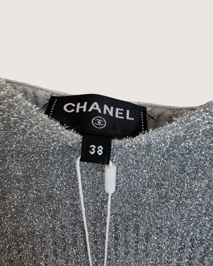 Chanel 22A Metallic Strappy Top Silver, Grey FR 38