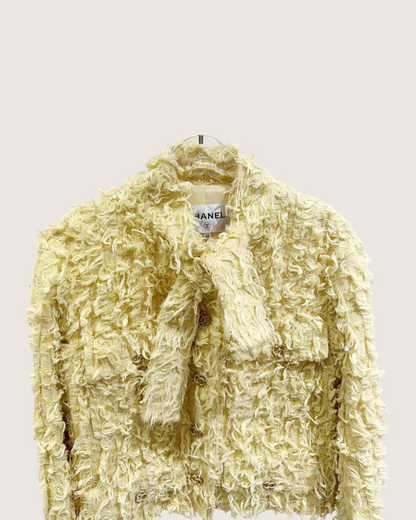 Chanel 21C Fringe Tweed Jacket Yellow FR 38