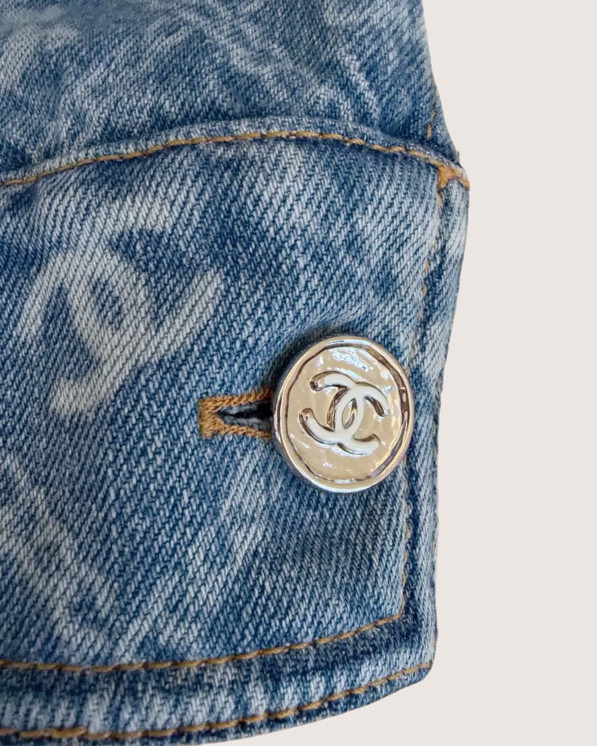 Chanel 23A Camellia Denim Jacket Blue, White FR 42