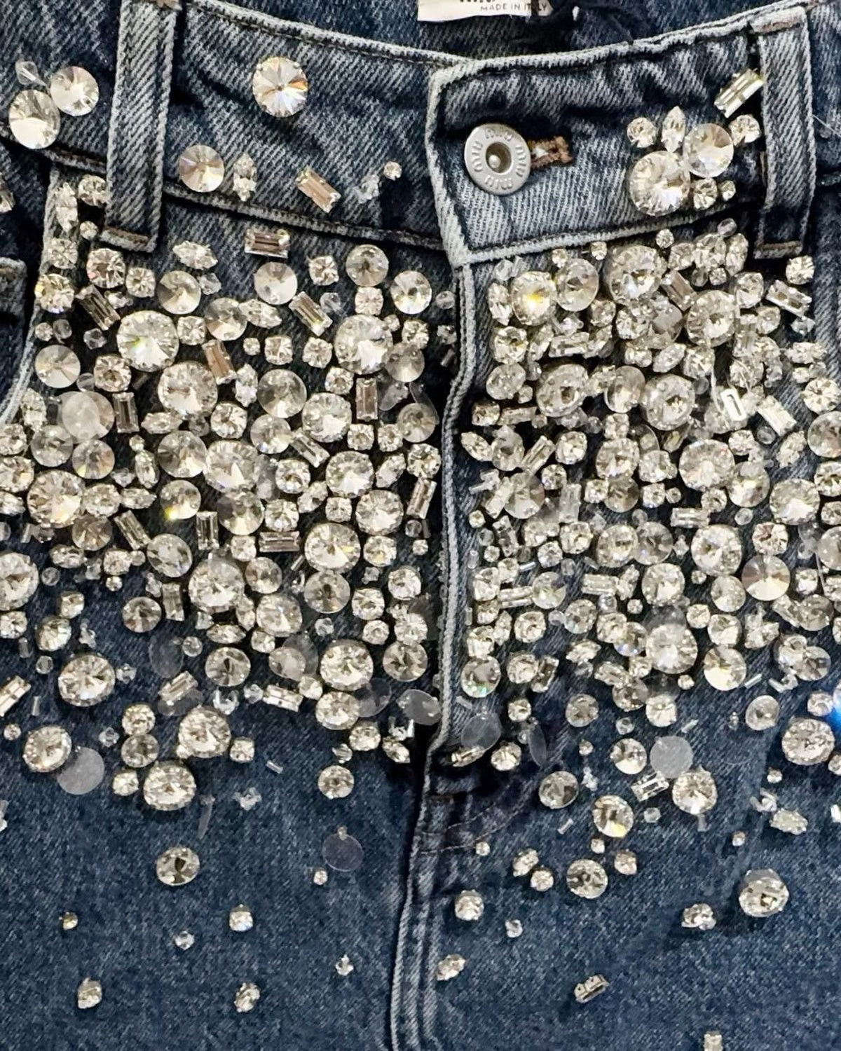 Miu Miu Crystal-Embellished Denim Mini Skirt Blue, Silver FR 40