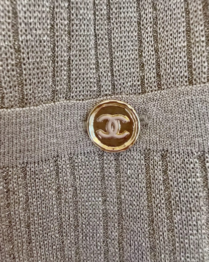Chanel 23A CC Wide-Leg Trousers Beige/Ecru, Gold FR 36
