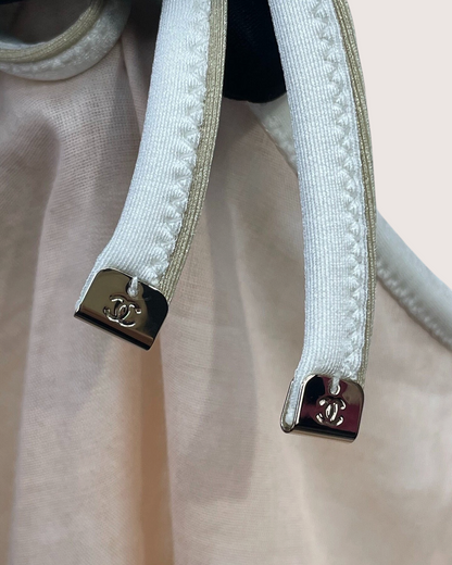 Chanel 25M Coco Beach Floral Halter Top Beige/Ecru, White FR 34