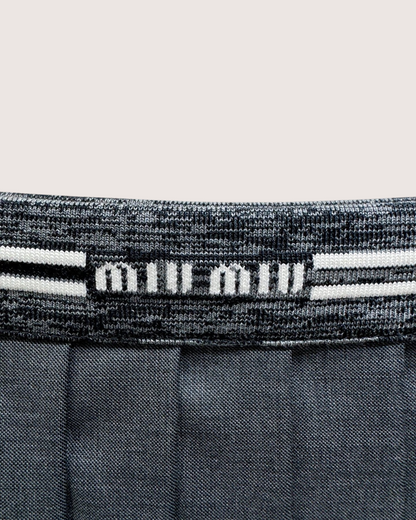 Miu Miu Wool Logo Pleated Mini Skirt Grey, White IT 38
