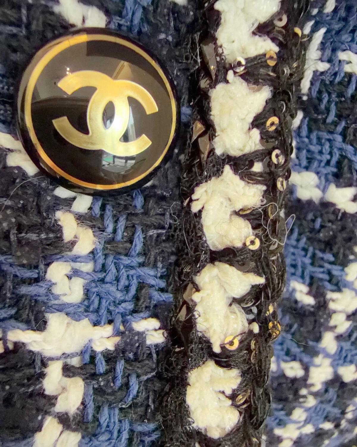 Chanel 23P Checked Tweed Jacket Blue, Black, Beige/Ecru FR 38
