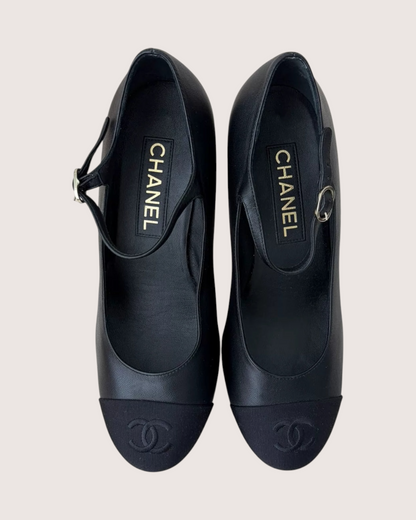 Chanel 23B Mary Jane Pumps Black EU 38