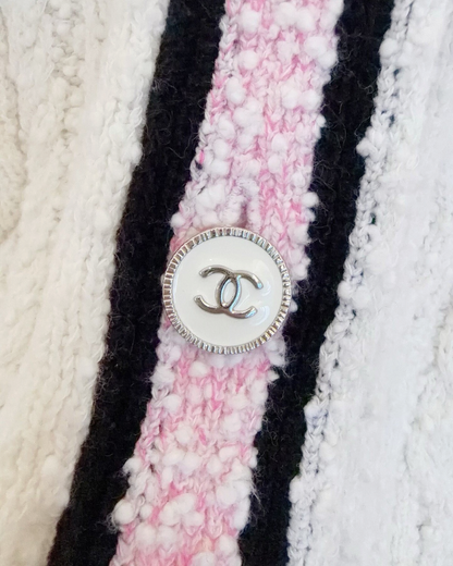 Chanel 24P Clover-Patch Openwork Cardigan White, Pink, Black FR 38