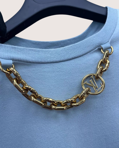 Louis Vuitton Logo Chain-Detail T-Shirt Blue FR 34